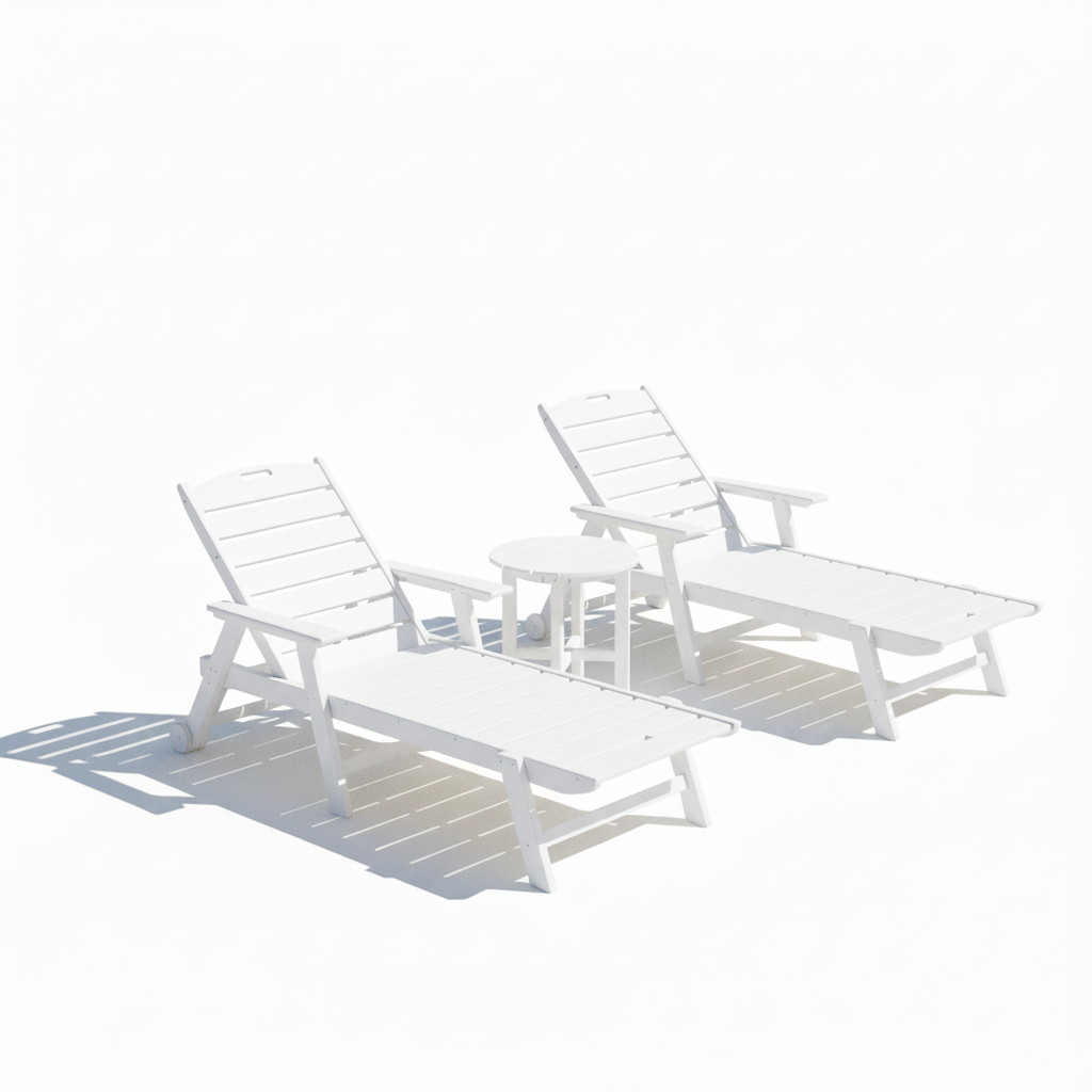 3pc St. Simons Flat Chaise Lounge Set w/ Side Table