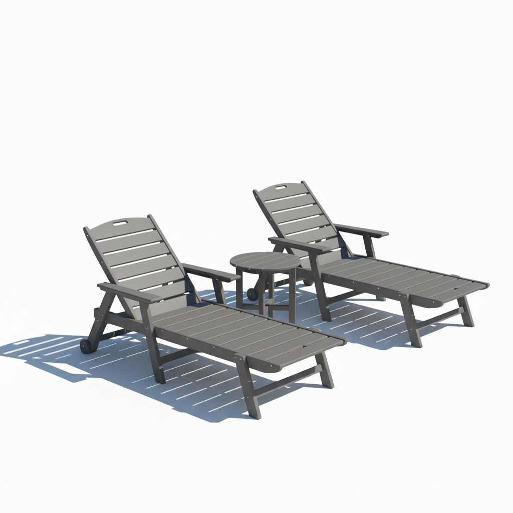 3pc St. Simons Flat Chaise Lounge Set w/ Side Table