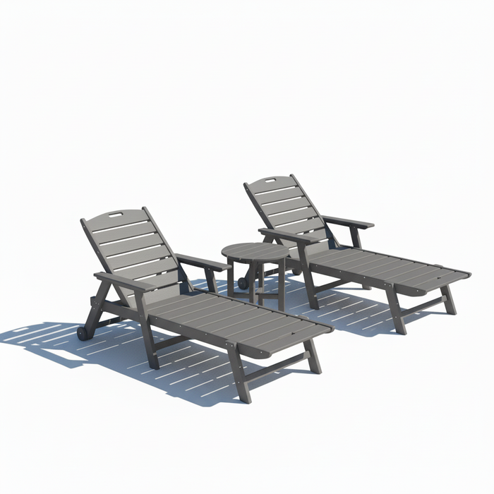 3 Piece Flat Chaise Lounge Set