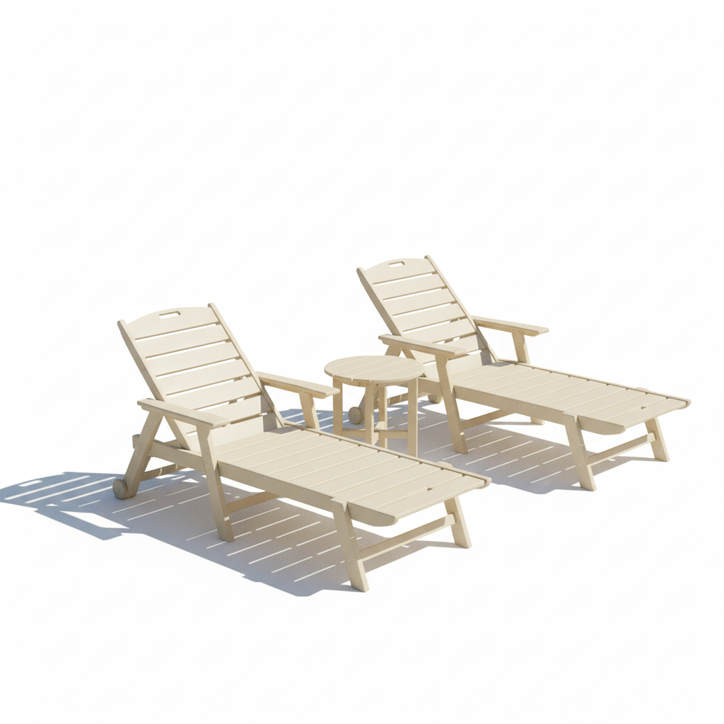 3pc St. Simons Flat Chaise Lounge Set w/ Side Table