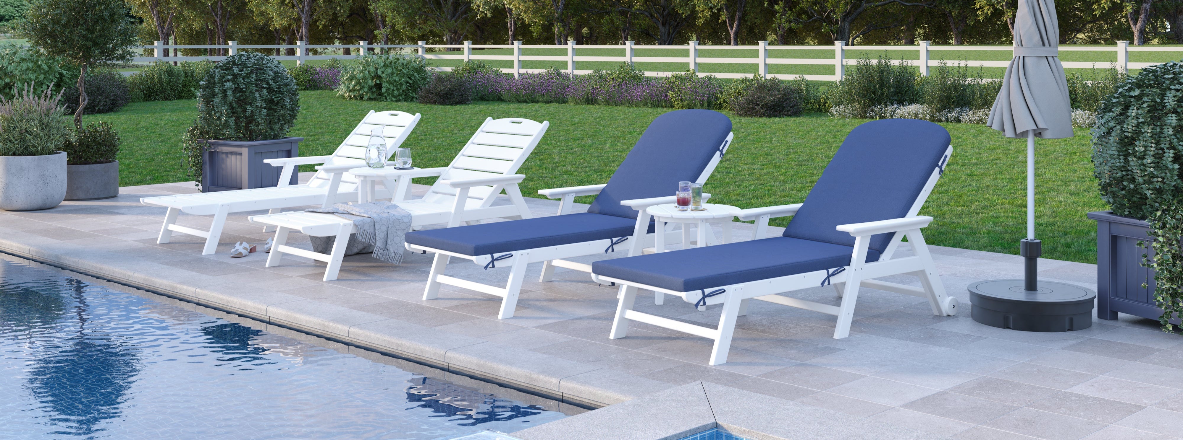 St. Simons 3-Piece Flat Chaise Lounge Set with Side Table