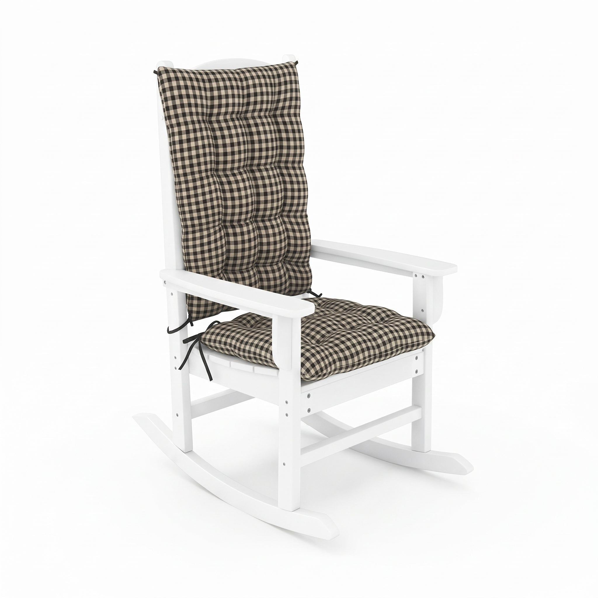 Farmhouse Check Black & White Checkered Rocking Chair Cushions - Made in USA