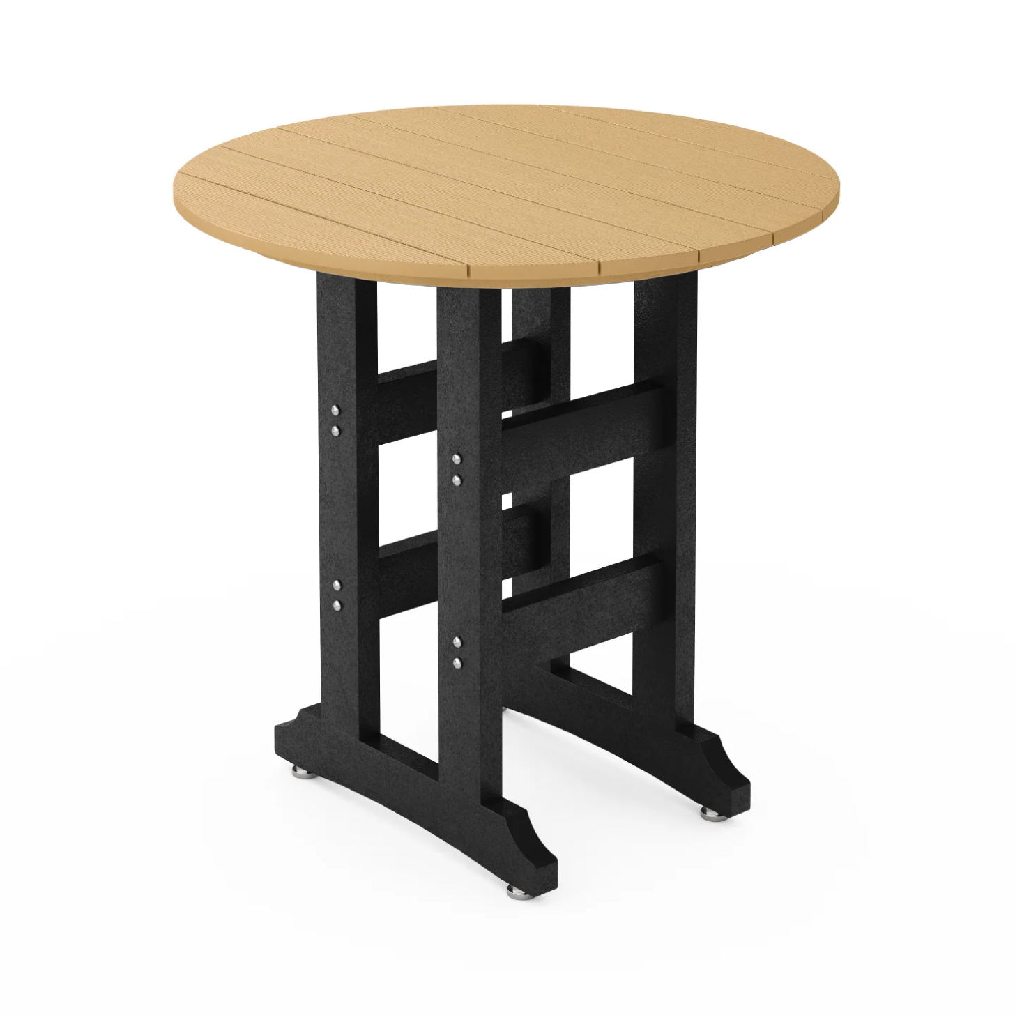 SoPoly 36" Round Black/Boardwalk Brown outdoor table counter height on a white background
