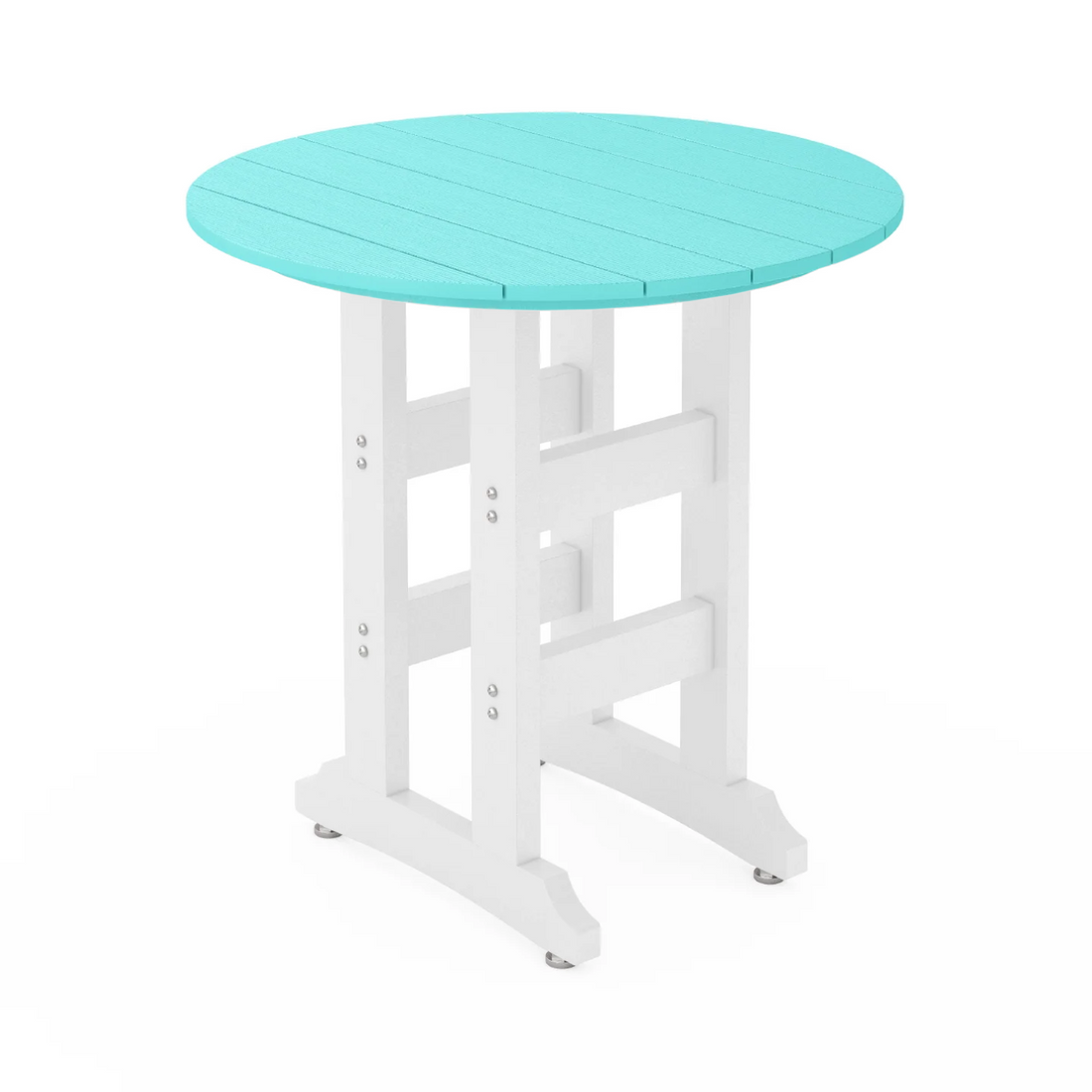 SoPoly 36" Round Destin White/Gulf Shores Teal outdoor table counter height on a white background
