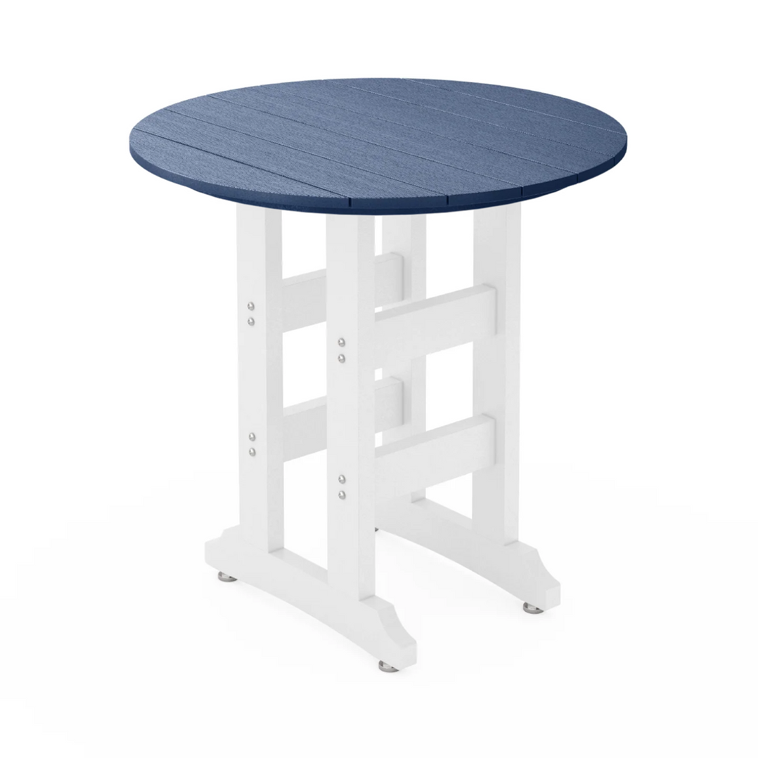 SoPoly 36" Round Destin White/Patriot Blue outdoor table counter height on a white background