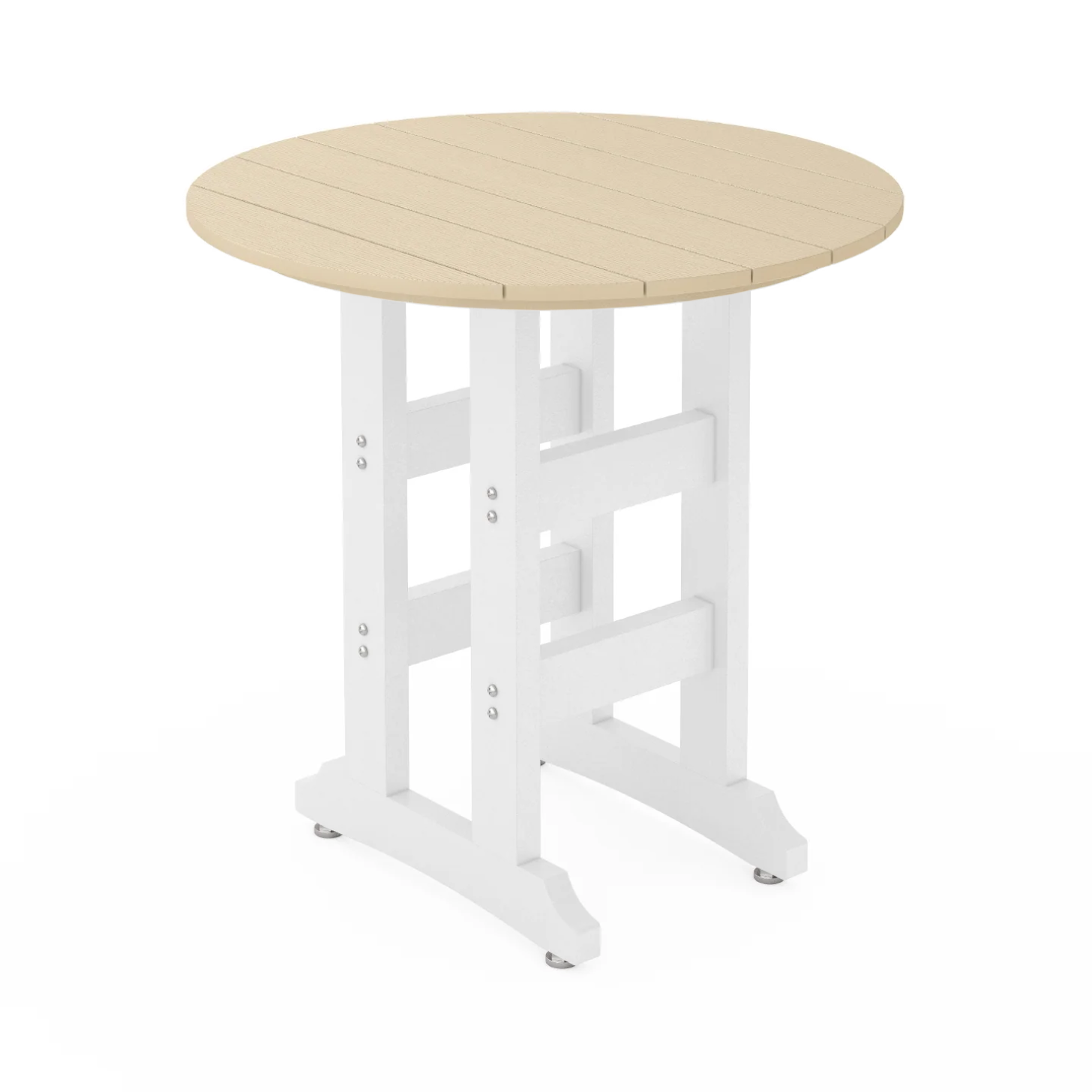 SoPoly 36" Round Destin White/Tybee Sand outdoor table counter height on a white background