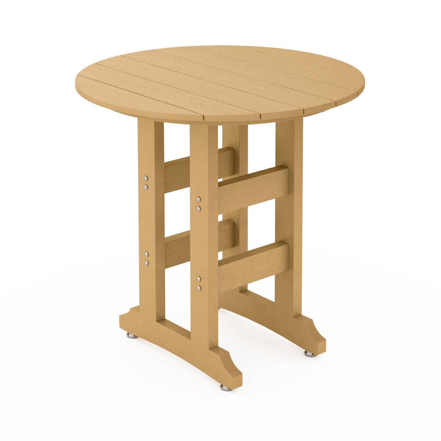 SoPoly 36" Round Boardwalk Brown outdoor table counter height on a white background