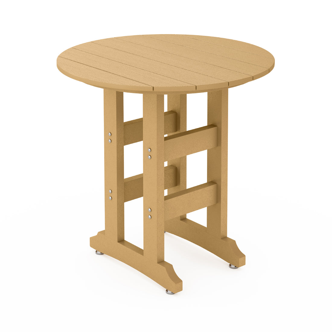 SoPoly 36" Round Boardwalk Brown outdoor table counter height on a white background