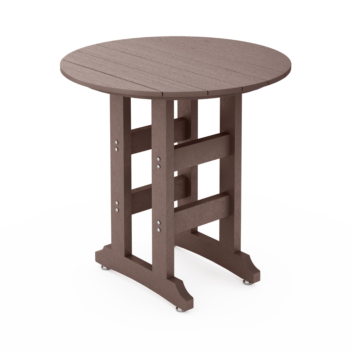 SoPoly 36" Round pecan brown outdoor table counter height on a white background