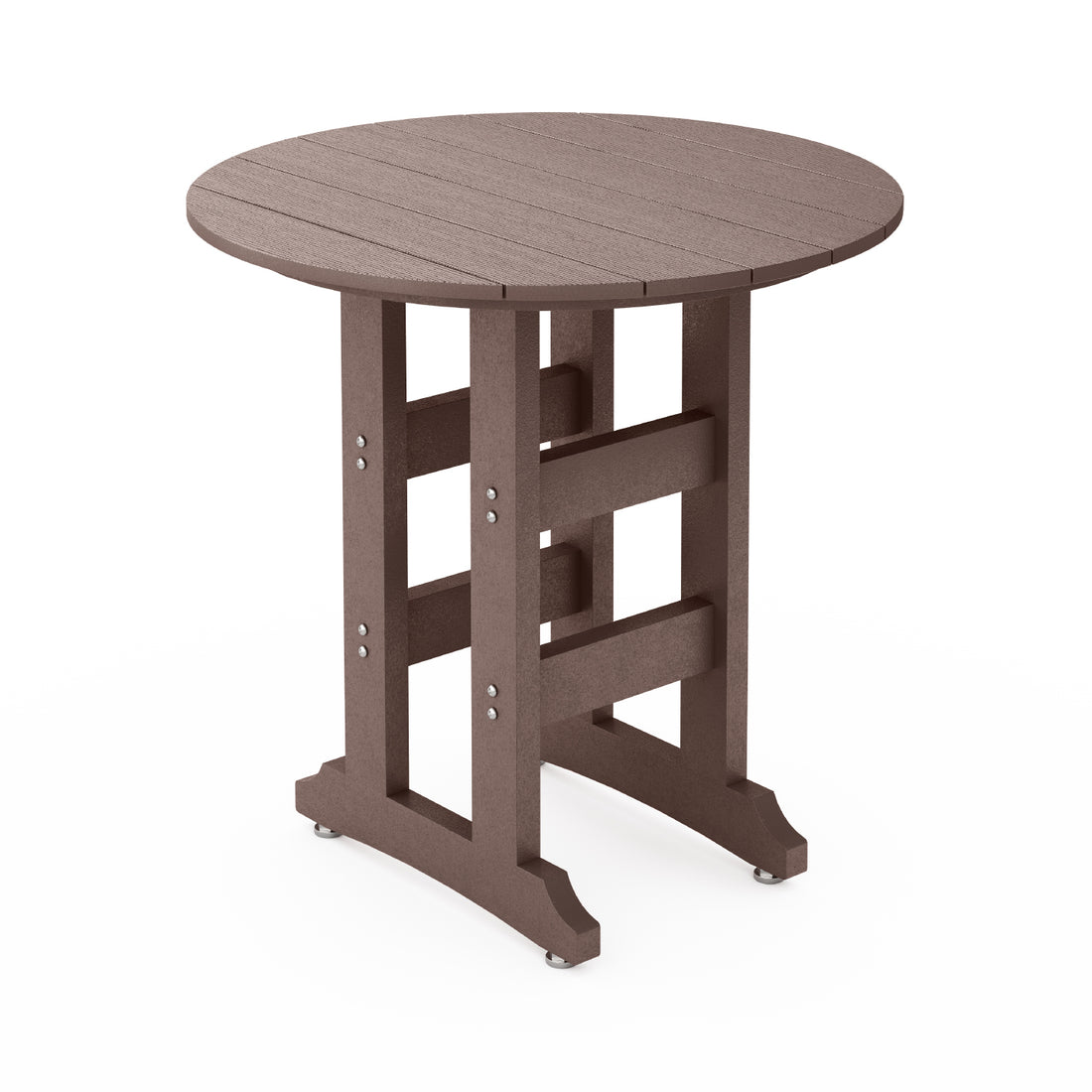 SoPoly 36" Round pecan brown outdoor table counter height on a white background