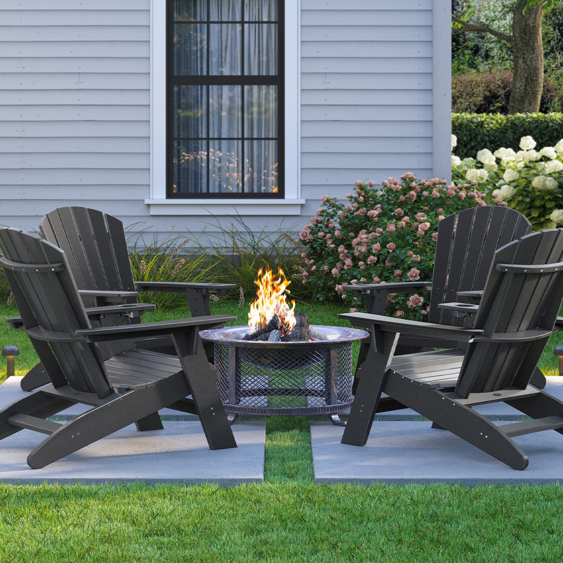 St. Simons 4-Piece Curved-Back Adirondack Chair Set – SoPoly